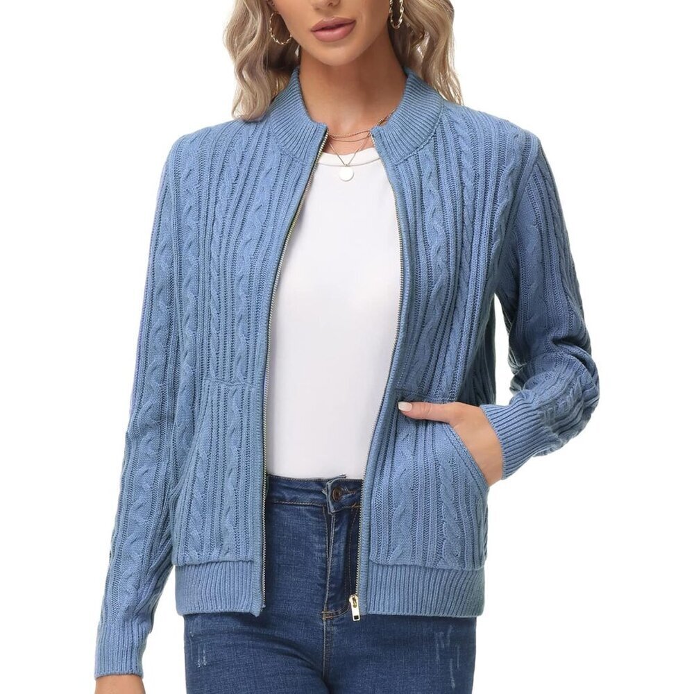 Women's Zip Up Sweater Jacket Cable Knit Thick Cardigan with Pockets Fall Winter